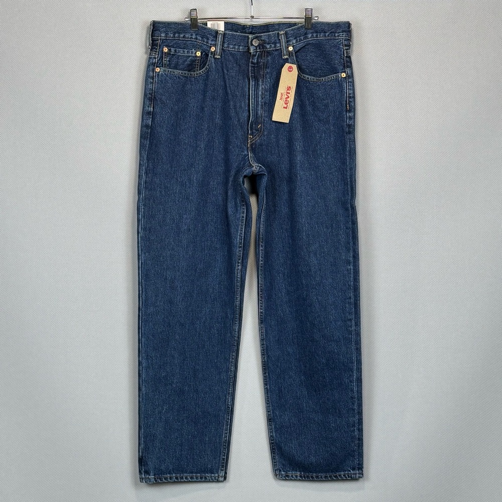 Levis Jeans Men 38x32 Blue 550 Relaxed Tapered Dark Stonewash Denim Cotton NWT